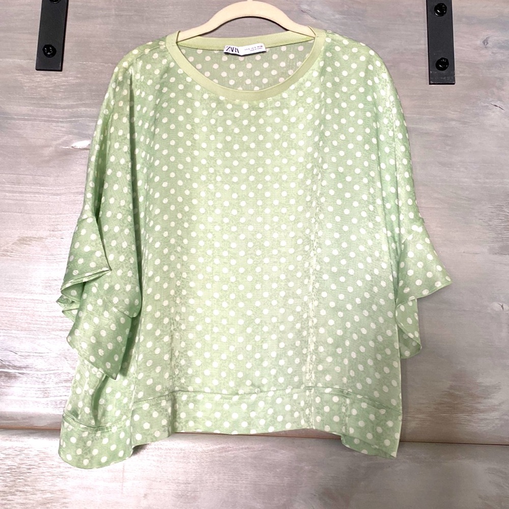 Zara polka dot top in mint green